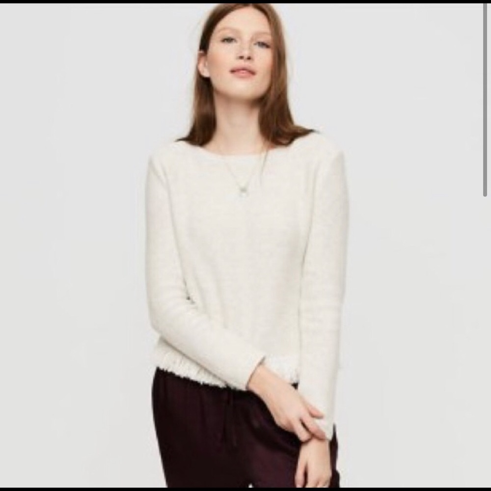 Lou & Grey Wool Fringe-Hem Sweater